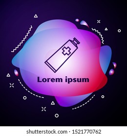 Purple line Ointment cream tube medicine icon isolated on dark blue background. Tube, container, toothpaste, cream sign. Abstract banner with liquid shapes. Vector Illustration