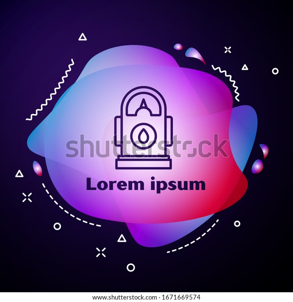 Purple line Petrol or Gas station\
icon isolated on blue background. Car fuel symbol. Gasoline pump.\
Abstract banner with liquid shapes. Vector\
Illustration