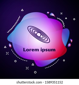 Purple line Planet icon isolated on blue background. Abstract banner with liquid shapes. Vector Illustration