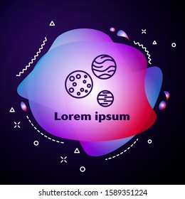 Purple line Planet icon isolated on blue background. Abstract banner with liquid shapes. Vector Illustration