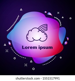 Purple line Rainbow with clouds icon isolated on dark blue background. Abstract banner with liquid shapes. Vector Illustration