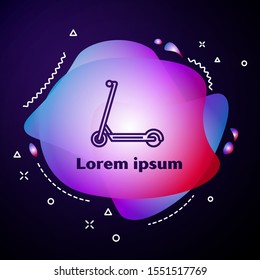 Purple line Scooter icon isolated on dark blue background. Abstract banner with liquid shapes. Vector Illustration
