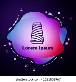 Purple line Sewing thread on spool icon isolated on dark blue background. Yarn spool. Thread bobbin. Abstract banner with liquid shapes. Vector Illustration