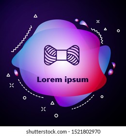 Purple line Sewing thread on spool icon isolated on dark blue background. Yarn spool. Thread bobbin. Abstract banner with liquid shapes. Vector Illustration