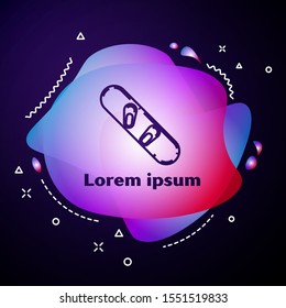 Purple line Snowboard icon isolated on dark blue background. Snowboarding board icon. Extreme sport. Sport equipment. Abstract banner with liquid shapes. Vector Illustration