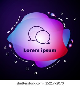 Purple line Speech bubble chat icon isolated on dark blue background. Message icon. Communication or comment chat symbol. Abstract banner with liquid shapes. Vector Illustration