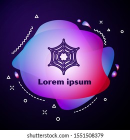 Purple line Spider web icon isolated on dark blue background. Cobweb sign. Happy Halloween party. Abstract banner with liquid shapes. Vector Illustration