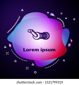 Purple line Spinning reel for fishing icon isolated on dark blue background. Fishing coil. Fishing tackle. Abstract banner with liquid shapes. Vector Illustration