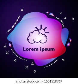 Purple line Sun and cloud weather icon isolated on dark blue background. Abstract banner with liquid shapes. Vector Illustration