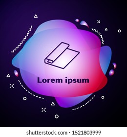 Purple line Textile fabric roll icon isolated on dark blue background. Roll, mat, rug, cloth, carpet or paper roll icon. Abstract banner with liquid shapes. Vector Illustration