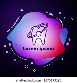 Purple line Tooth whitening concept icon isolated on blue background. Tooth symbol for dentistry clinic or dentist medical center. Abstract banner with liquid shapes. Vector Illustration