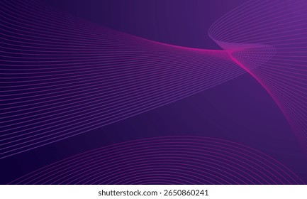 Purple line waves on dark gradient background. Modern wavy lines pattern
