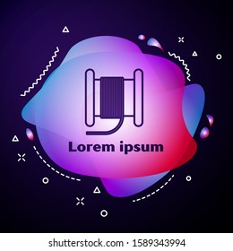Purple line Wire electric cable on a reel or drum icon isolated on blue background. Abstract banner with liquid shapes. Vector Illustration