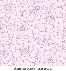 Purple lineart succulent flowers seamless pattern background