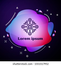 Purple lineSnowflake icon isolated on dark blue background. Abstract banner with liquid shapes. Vector Illustration