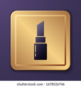 Purple Lipstick icon isolated on purple background. 8 March. International Happy Women Day. Gold square button. Vector Illustration