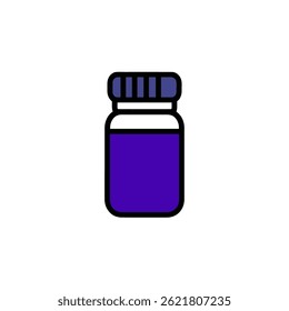 Purple liquid fills container against white