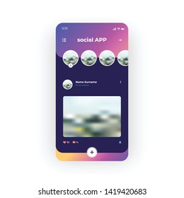 Purple liquid social network UI, UX, GUI screen for mobile apps design. Modern responsive user interface design of mobile applications including Social Network screen