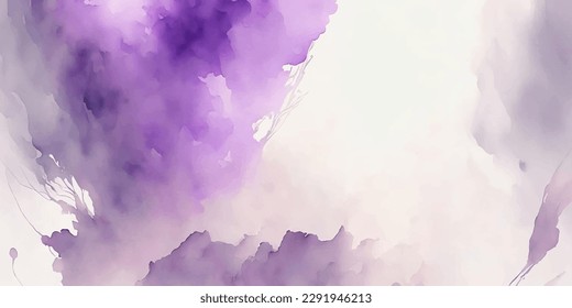 Purple liquid watercolor abstract background. Dye splash style. Alcohol ink. Delicate splashed textured backdrop with copy space. Vector illustration