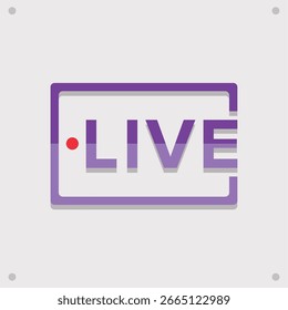 Purple live streaming badge with red dot indicator and rectangular frame design Vector illustration