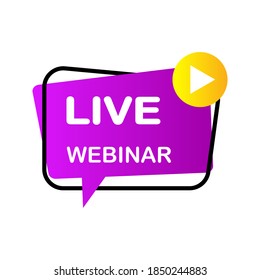 Purple "Live" webinar, icon, web communication, logo, label, vector illustration