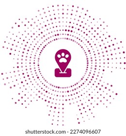 Purple Location pet grooming icon isolated on white background. Pet hair salon. Barber shop for dogs and cats. Abstract circle random dots. Vector