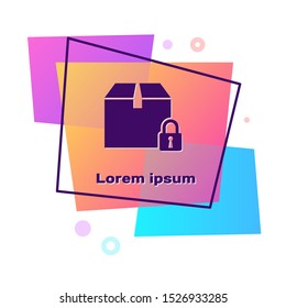 Purple Locked package icon isolated on white background. Lock and cardboard box. Color rectangle button. Vector Illustration