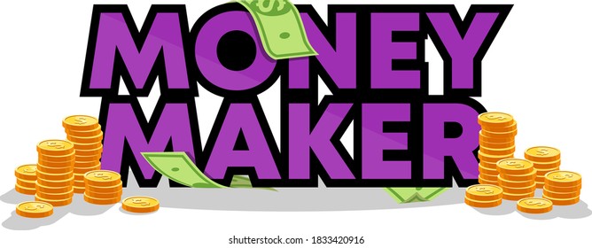 Purple Logo Money Maker with coins and dollars