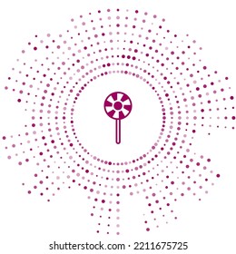 Purple Lollipop icon isolated on white background. Candy sign. Food, delicious symbol. Abstract circle random dots. Vector