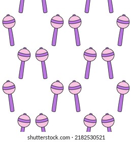 Purple lollipop on a stick. Y2K 90s seamless pattern vector background. Doodle and y2k candy