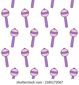 Purple lollipop on a stick. Y2K 90s seamless pattern vector background. Doodle and y2k candy