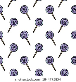 Purple lollipop ,seamless pattern on white background.