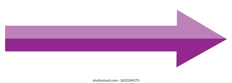 Sinal de vetor de Seta 3D longa roxa.  Ícone de setas vetoriais longas e retas para a direita. Ícone de vetor de seta longa roxa. Seta horizontal roxa. Ilustração vetorial do ícone de seta longa 3D.