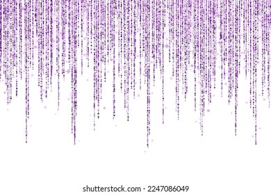 Purple long decoration rain glitter garland on white background. Vector