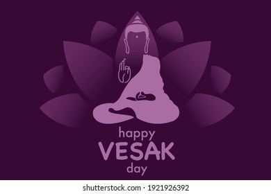 Purple Lord Buddha. Symbol des Buddha. Vesak Tag Grußhintergrund mit Buddha und Lotusblume. Yoga, Spiritualität. Buddha-Silhouette für Spa-Logo