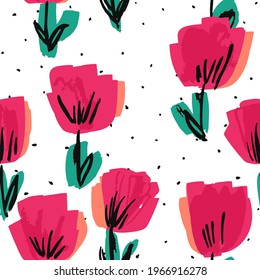 Purple Lotus Felt pen Vector Seamless Pattern. Blossom Floral Wallpaper. Pink Decorative Drawing Template. Peony Abstract Illustration.