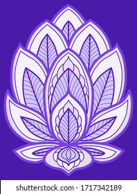  Purple lotus flower on a blue background.                              