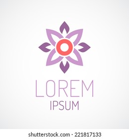 Purple lotus flower top view geometrical logo template concept