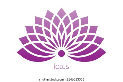 Purple Lotus logo, Flower of Life. Sacred Geometry. Symbol of Harmony and Balance. Pink gradient Sign of purity. Chakra Yoga design vector isolated on white background