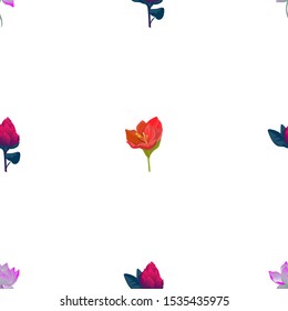 Purple Lotus. Red Vriesea. Red Amaryllis. Vector illustration. Seamless background pattern. Floral botanical flower. Wild leaf wildflower isolated. Exotic tropical hawaiian jungle. Fabric wallpaper.