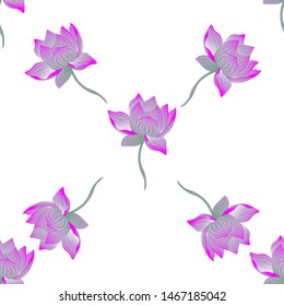 Purple Lotus. Vector illustration. Seamless background pattern. Floral botanical flower. Wild leaf wildflower isolated. Exotic tropical hawaiian jungle. Fabric wallpaper print texture.