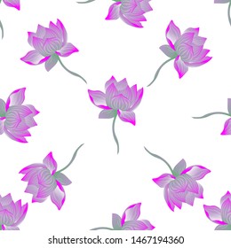 Purple Lotus. Vector illustration. Seamless background pattern. Floral botanical flower. Wild leaf wildflower isolated. Exotic tropical hawaiian jungle. Fabric wallpaper print texture.