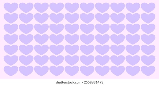 Purple love heart seamless pattern illustration on pink background, cute romantic purple heart backgrond print.