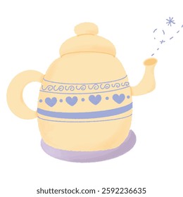 purple love teapot with cute sparkles illustration hand drawn