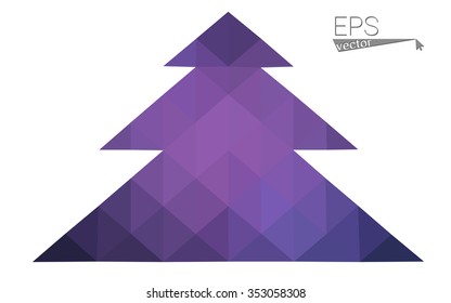 Purple low polygon style christmas tree vector illustration consisting of triangles . Abstract triangular polygonal origami or crystal design of New Years celebration. Isolated on white background.