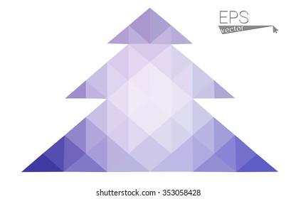 Purple low polygon style christmas tree vector illustration consisting of triangles . Abstract triangular polygonal origami or crystal design of New Years celebration. Isolated on white background.