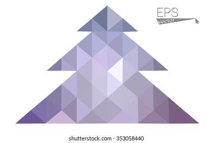 Purple low polygon style christmas tree vector illustration consisting of triangles . Abstract triangular polygonal origami or crystal design of New Years celebration. Isolated on white background.