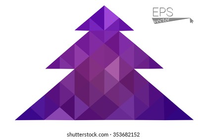Purple low polygon style christmas tree vector illustration consisting of triangles . Abstract triangular polygonal origami or crystal design of New Years celebration. Isolated on white background.