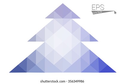 Purple low polygon style christmas tree vector illustration consisting of triangles . Abstract triangular polygonal origami or crystal design of New Years celebration. Isolated on white background.