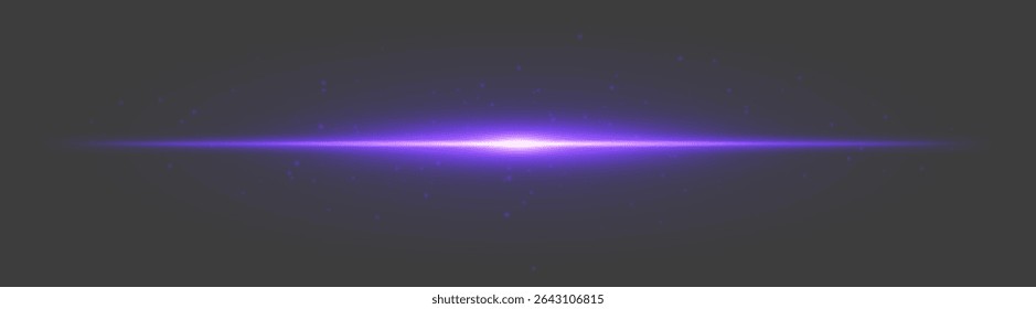 Purple luminous flare. Central beam with scattered particles and smooth glow on dark gray background, used for fantasy, digital energy, UI visuals.